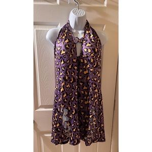 Plus Size Leopard Print Tie Backless Thigh Cut Out Romper